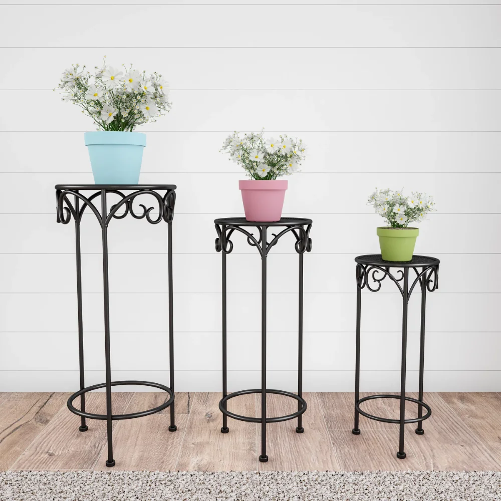 

Plant Stands– Set of 3 Indoor or Outdoor Plant Display by Pure Garden (Black)