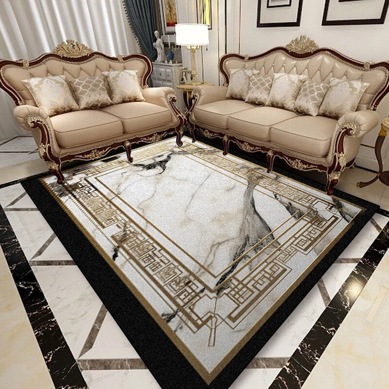European Light Luxury Marble Carpet Living Room Decor Soft Comfortable Sofa Home Bedroom Rugs Washable Balcony Coffee Table Mat 2