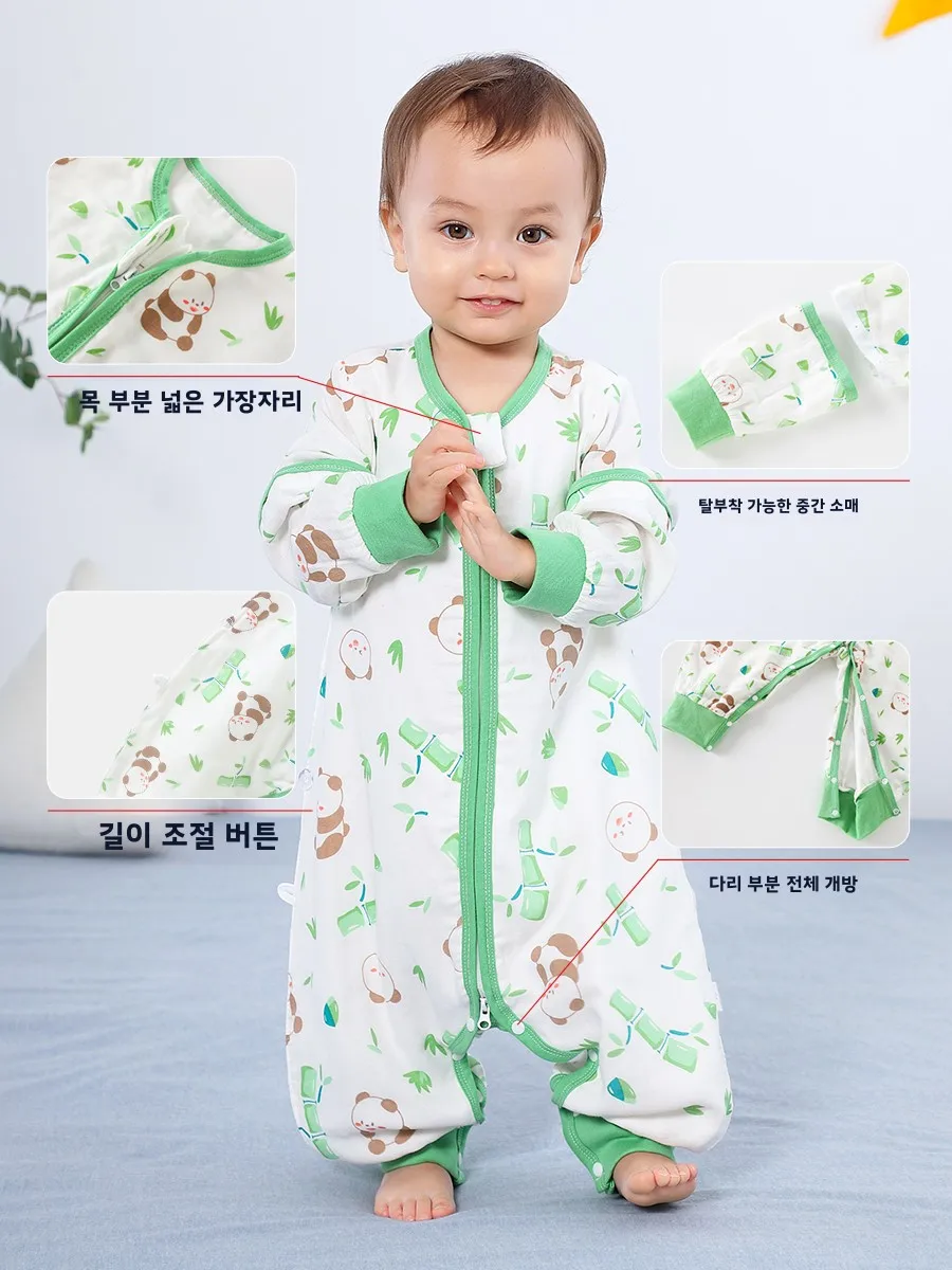 통기성 좋은 대나무 면 모슬린 롬퍼 여름 얇은 홈웨어 아동 봄 가을 겨울 에어컨 수트