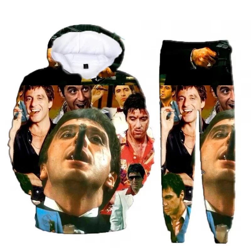 Hot Sales Classic Movie Scarface Tony Montana 3D Print Hoodie Suit Men Sweatshirts Sweatpants Casual Two Piece Tracksuit Set 5
