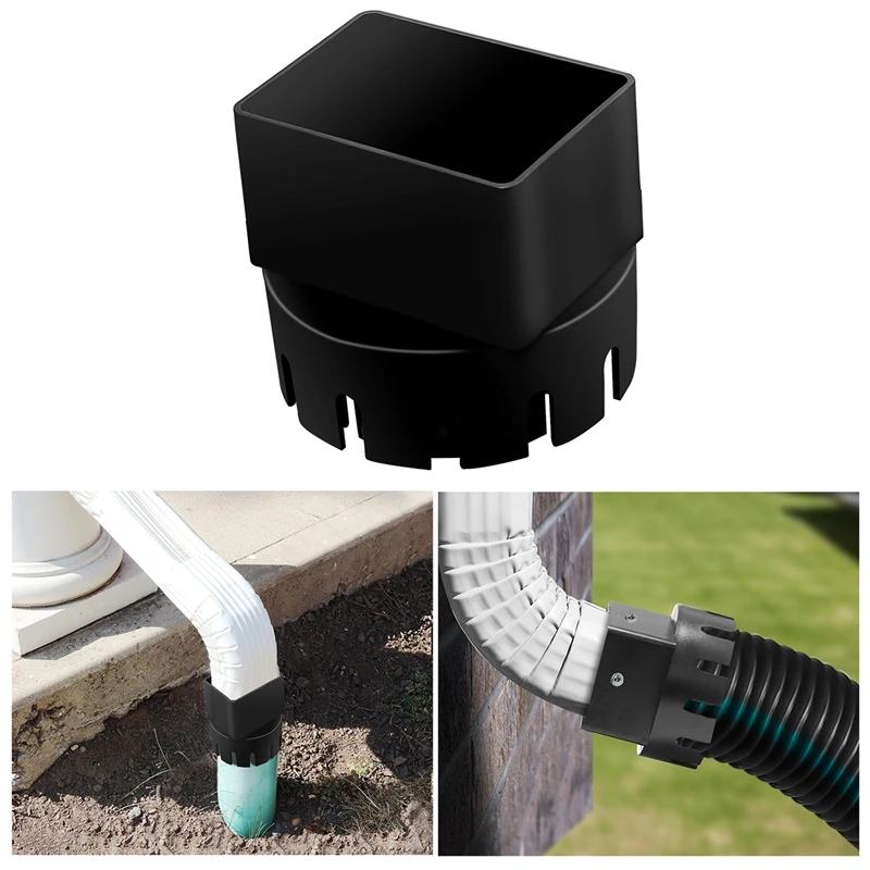 2 Pack Downspout Adaptor To Drain Pipe Roof Rain Gutter Downspout Extensions Universal Black