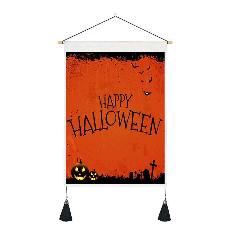 

Halloween Party Decoration Tapestry Pumpkin Lantern Castle Ghost Static Sticker Polyester Material Rectangular Hanging Picture