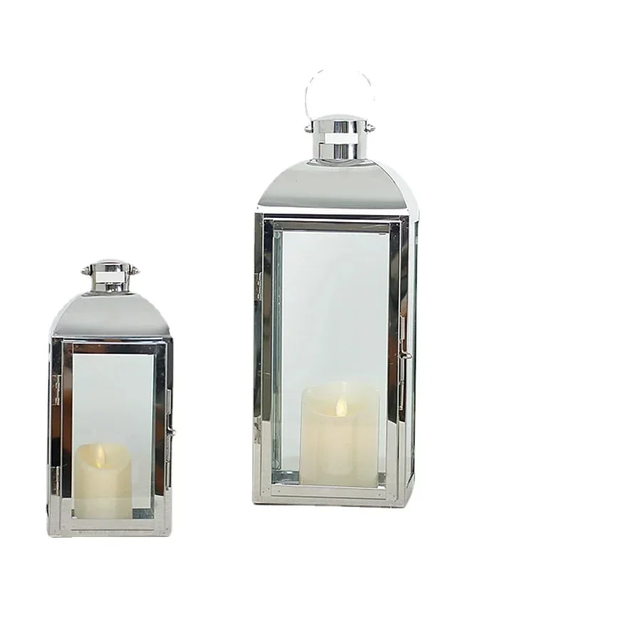 

Nordic Gold Glass Candle Holders Large Outdoor Wedding Table Decoration Stainless Steel Wind Lamp Candle Lantern Candelabra New