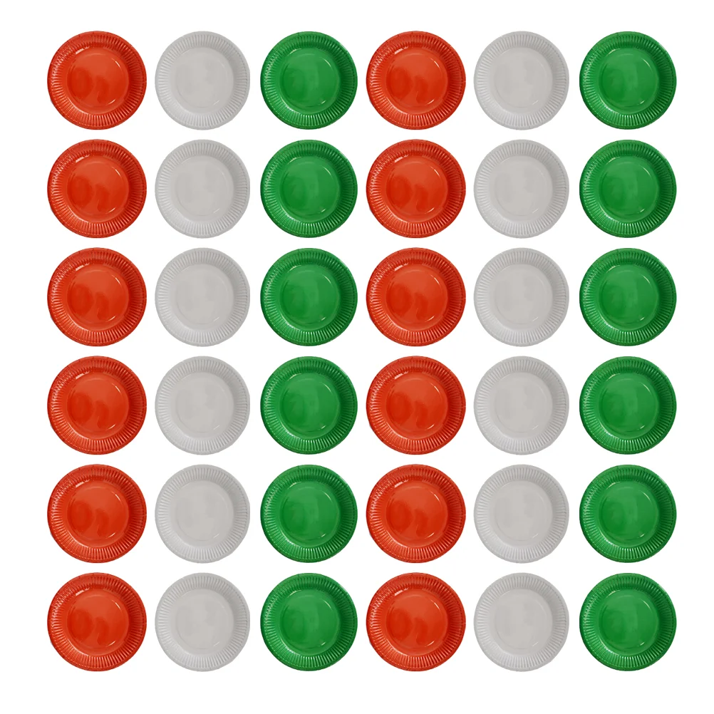 60Pcs 7 Inches Disposable Paper Plate Round Paper Tray Plain Tableware for Feast BBQ Christmas Party (Red Green White)