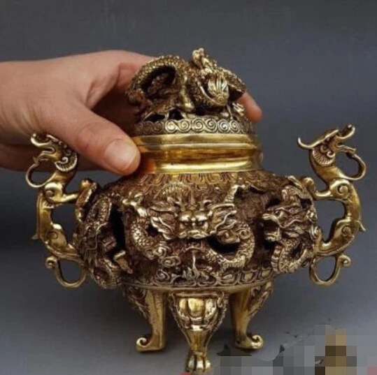 

Large hollow copper incense ornaments decorated antique collection Kowloon
