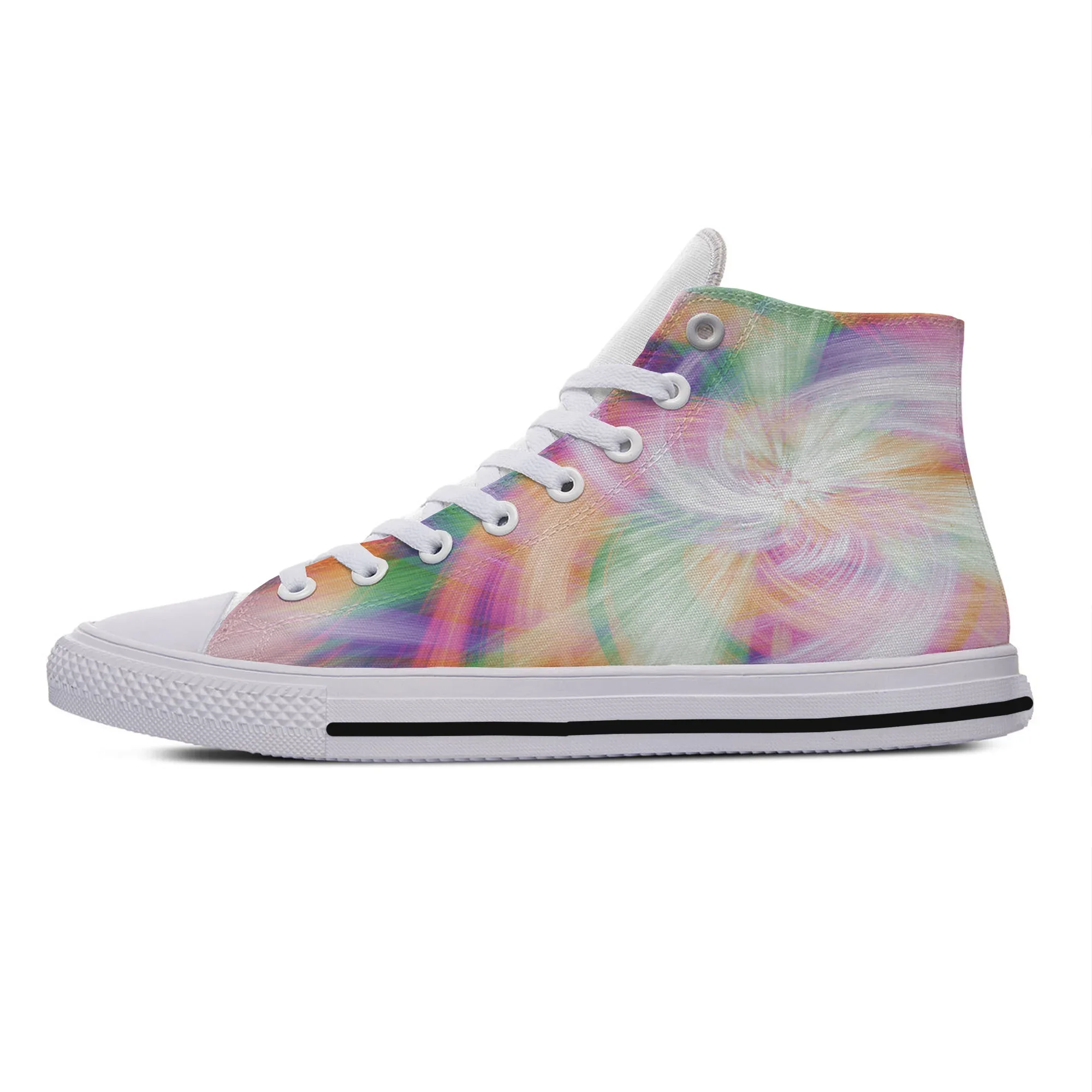 Hot Colorful Vortex Tie Dye Swirl Abstract Rainbow Fashion High Top Canvas Shoes Men Women Casual Classic Sneakers Board Shoes