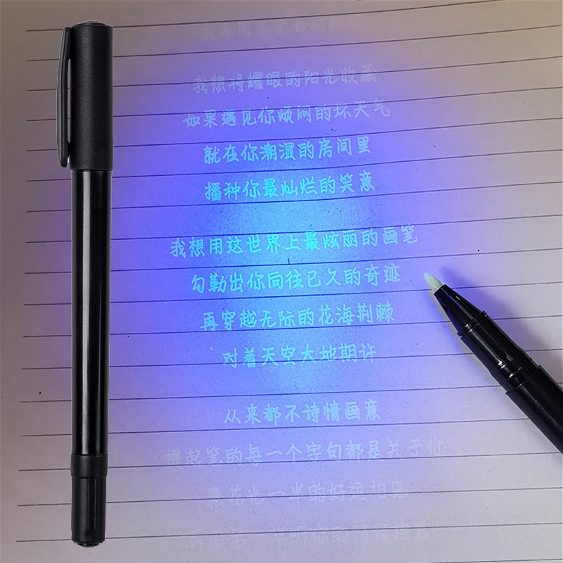 Invisible ink pen 1pcs Invisible Fluorescent Pen UV Light Markers Pen Dual Tip 0.5mm/1.0mm Hidden Ink Invisible Children Spy Game