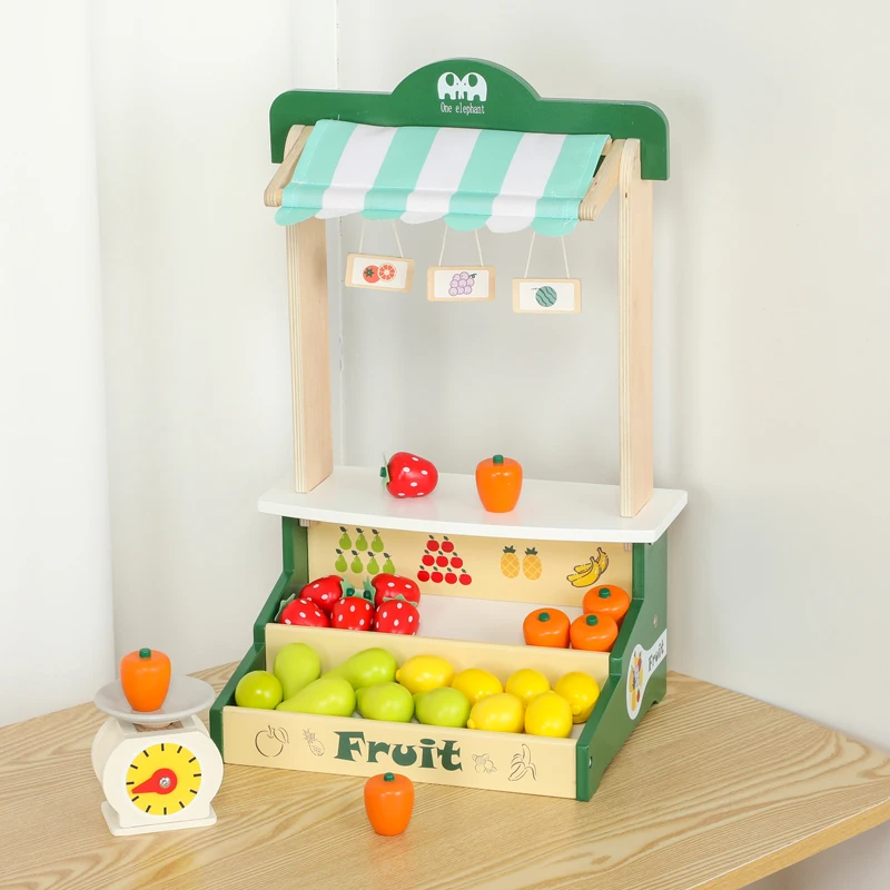 Wooden Role Play Toy Simulated Fruit Store Kids Toys Role Pretend Vegetable Shop Simulation Wooden Toys 4