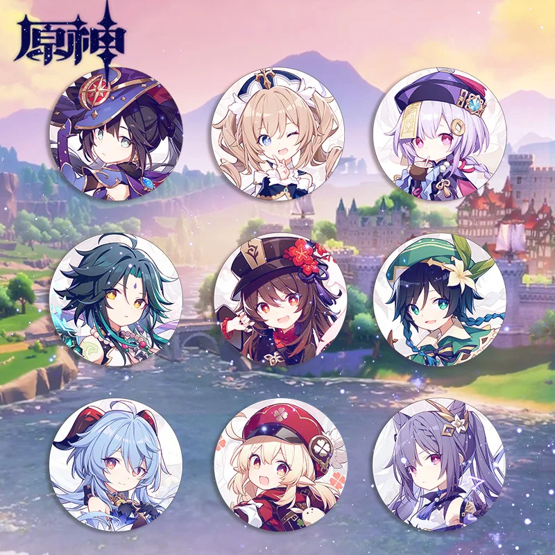 Game Genshin Impact Brooch Pin Hu Tao Klee Xiao Zhongli Raiden Shogun Ganyu Cosplay Anime Badge Accessories For Clothes Bag Gift