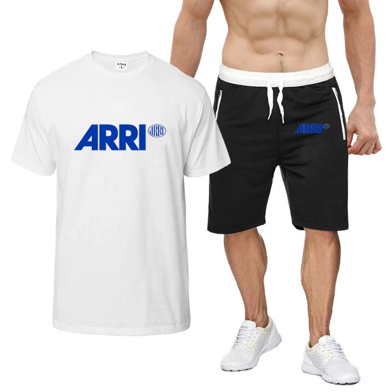 ARRI 2023 men's summer new hot fashion printed T-shirts sports fast casual eight-color short-sleeved shorts 2-piece set