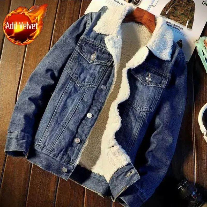 thumbnail image 1 of Chaqueta vaquera para hombre, acolchada, cálida, para otoño e invierno, 2024, abrigo vaquero para hombre, estilo retro japonés, talla L, Y2k, ropa de hombre de una pieza, estilo vintage, holgada, 1 of 5