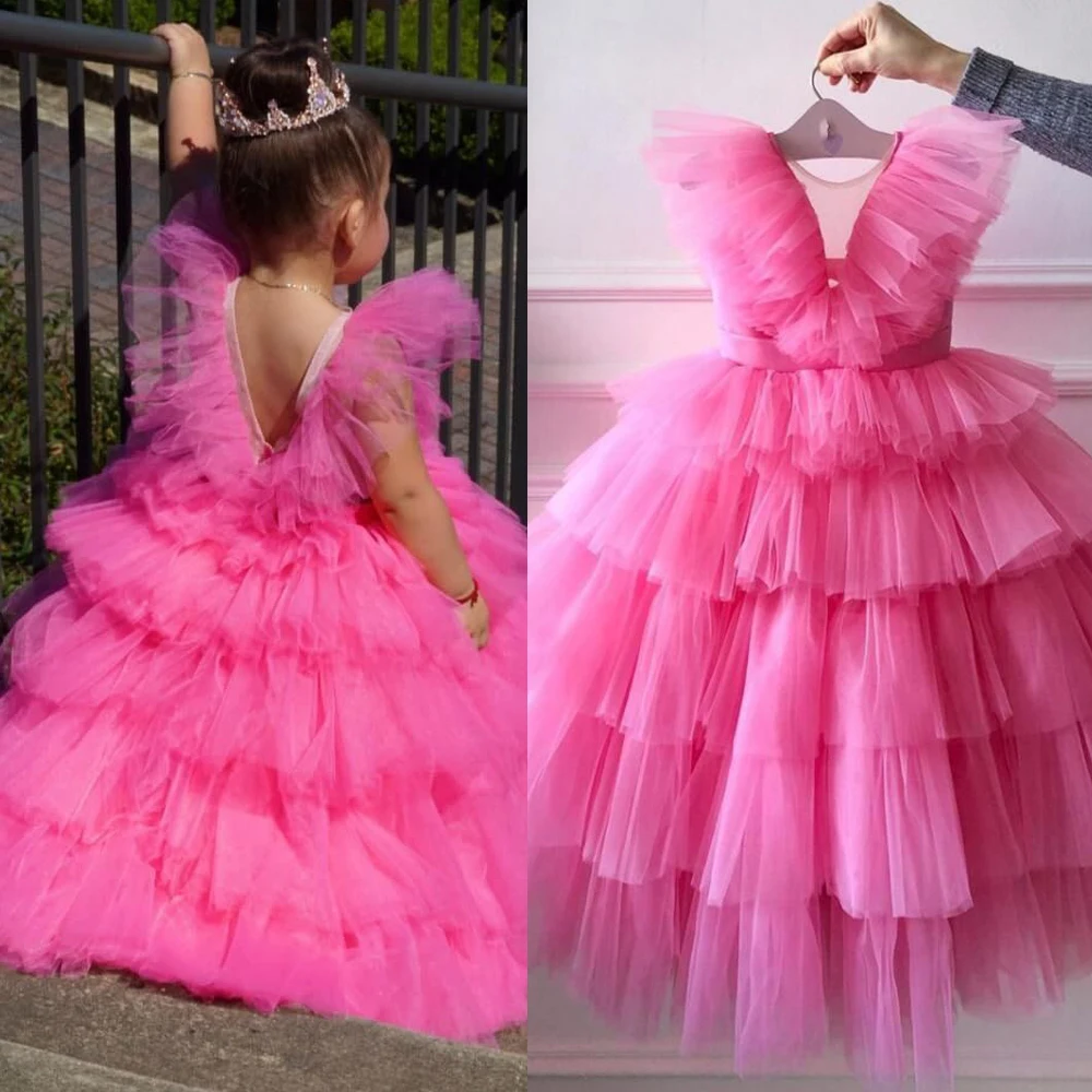 

LO&LI Tutu Skirt For Girl's Birthday Party Dressing Gown Fluffy Flower Girl Dress Beach Wedding V-Neck Flying Sleeve Custom Made