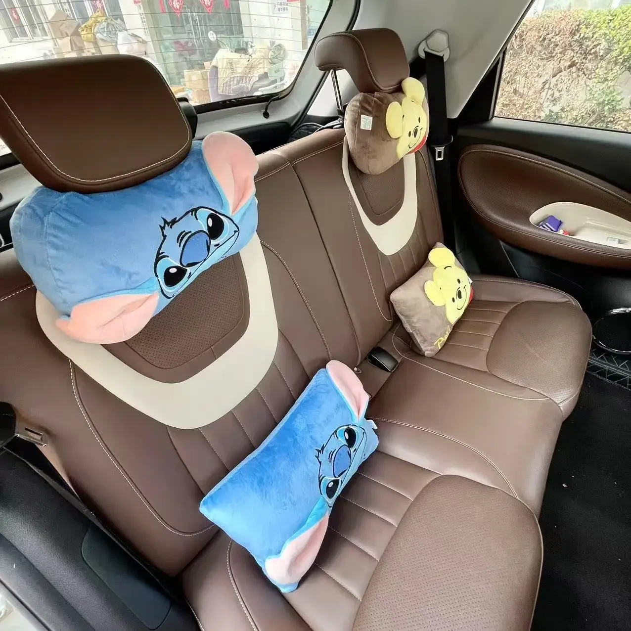 Cartoon Stitch Pooh Bear Headrest Comfortable Back Cushion Car Decor Throw Pillow Stuffed Anime Cushion Girl Washable Gifts 6