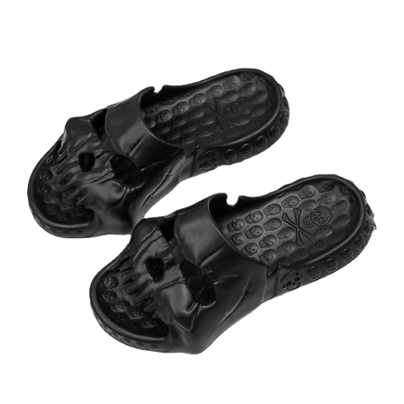 Women's Flat Slippers Solid Color Skull Pattern Soft Bottom Indoor Slippers