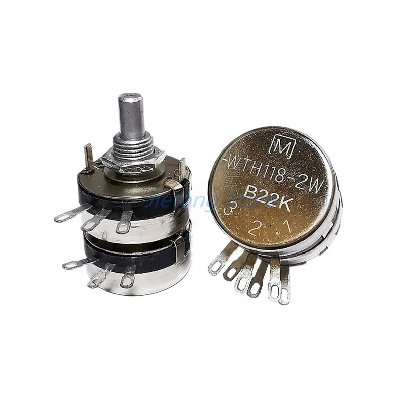 Potentiometer Kit 1PC WTH118 2W Double Membrane Potentiometer Single Circle Resistor 1K 2K2 4K7 10K 22K 47K 100K 220K 470K 1M Round Shaft 20mm
