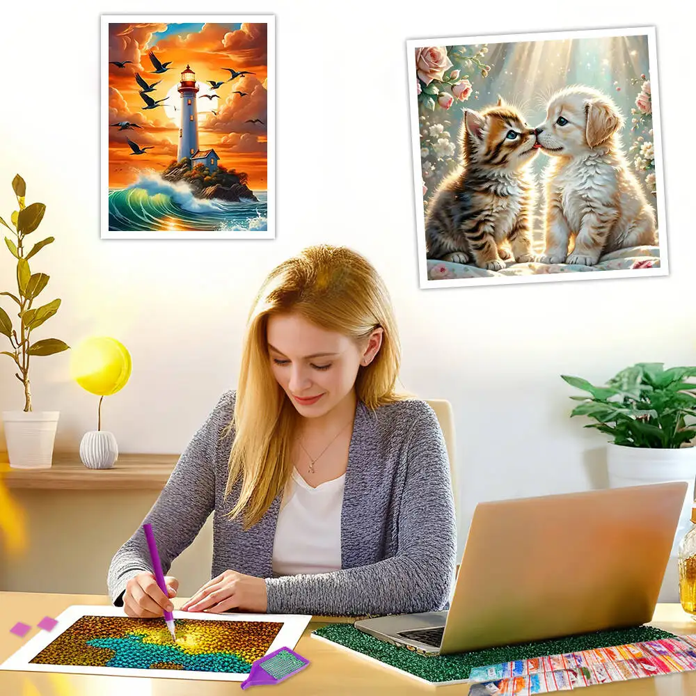 Diamond Painting Huacan DIY 5D Owl Full Round Drill Embroidery Flower Mosaic Animal Picture Rhinestones Kit Home Decor Gift