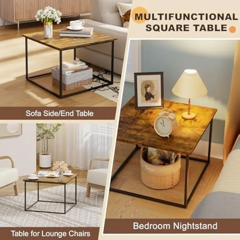 Small Coffee Table for Living Room,Modern Wood Coffee Table,Low Square Center Table Easy Assembly 4
