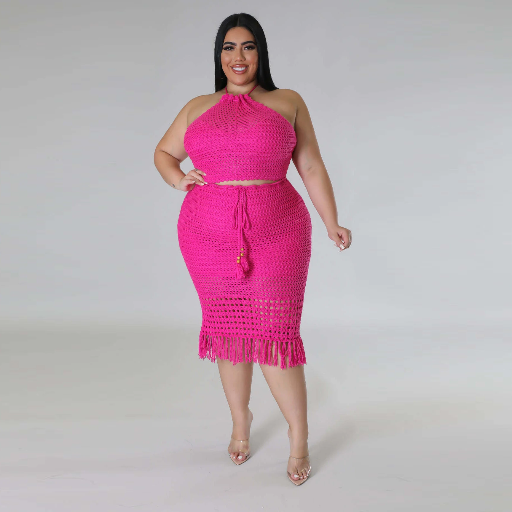 Plus Size Women Knitted Fringed Dress Sleeveless Tops Fashion Elegant Cloth Female Luxury 2023 Summer Evening Party Window Dress