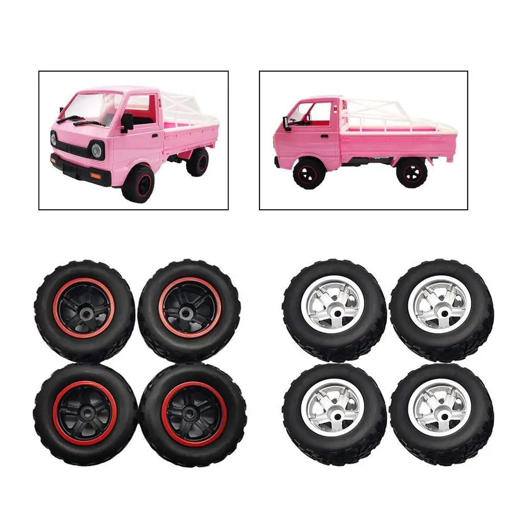 4Pieces RC Car Hub Wheel Rim &Tires for WPL D12 RC Replacements Accessories