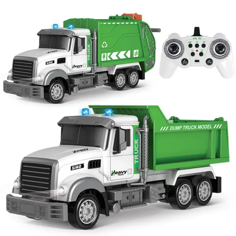 Rc Garbage Truck 1/12 Toy with Lights Scale Radio Controlled Car Sanitation Vehicle Recycling Cars Early Learning Boys Toys