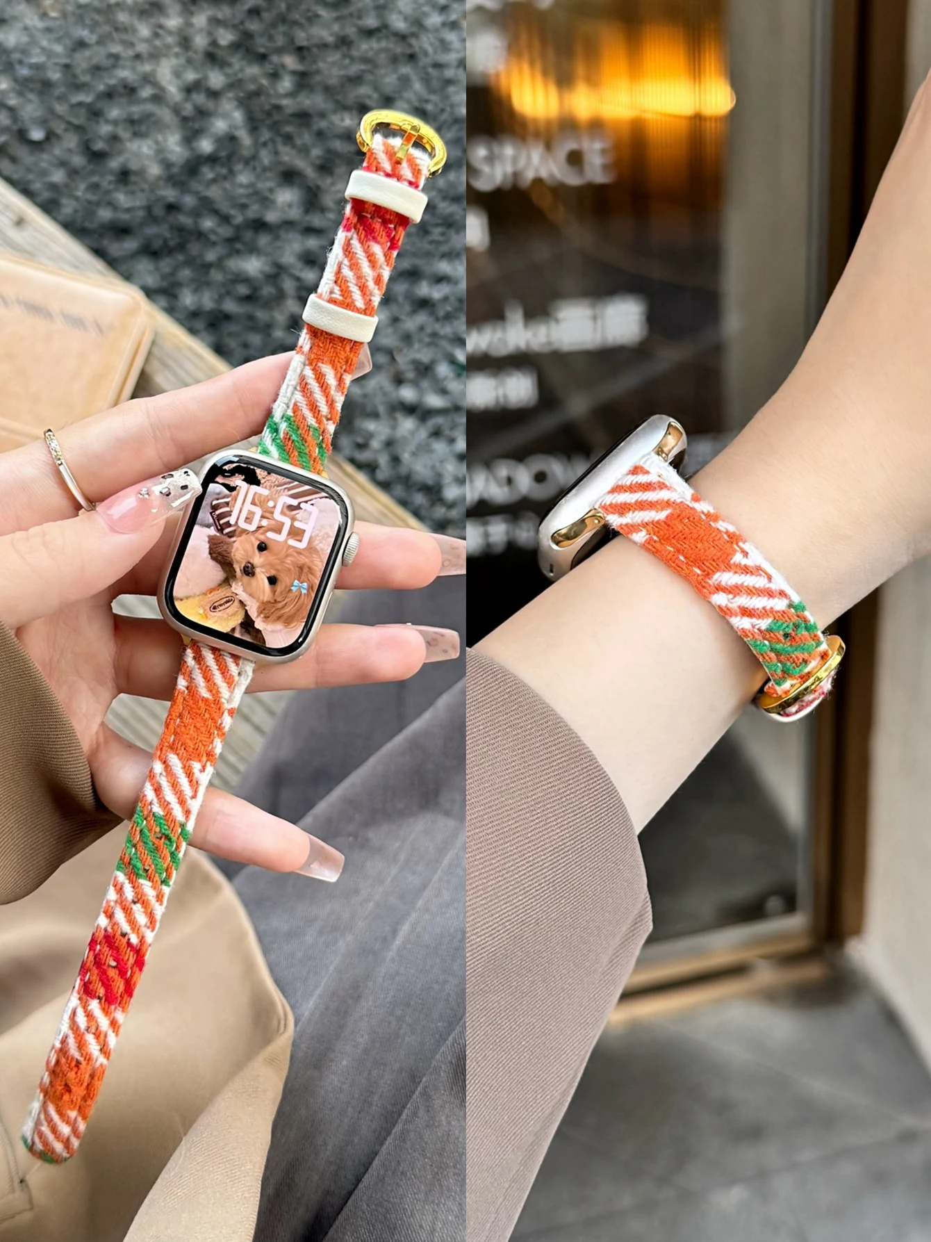 ตัวเลือกสินค้า สายนาฬิกาผ้า denim วินเทจ สำหรับ Apple Watch ผู้หญิง