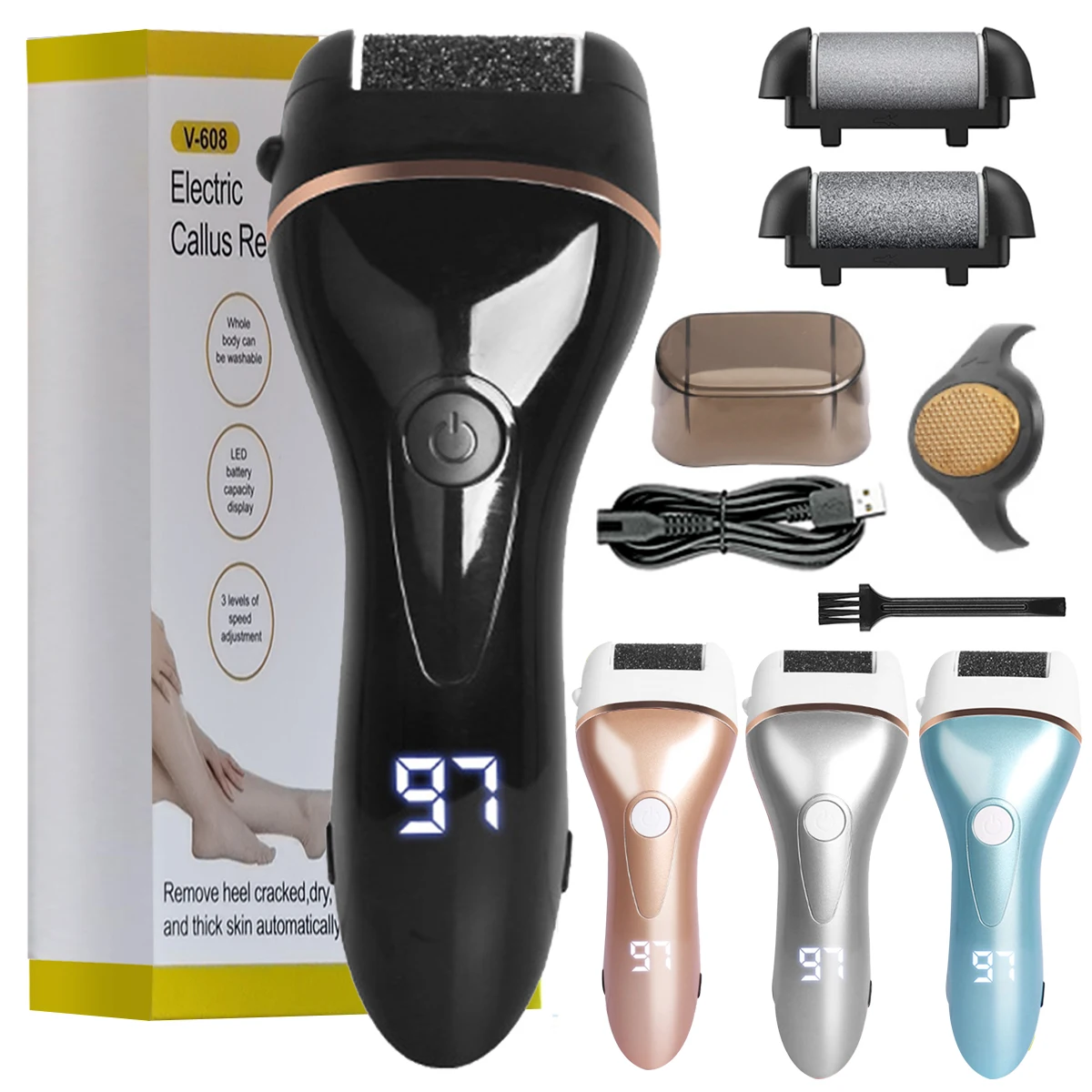 4 Color Electric Foot File for Heels Grinding Pedicure Tools Professional Foot Care Tool Dead Hard Skin Callus Remover Effective professional pedicure rasp foot file cracked skin callus remover dual sided hard dead massager scrub rub feet care tool