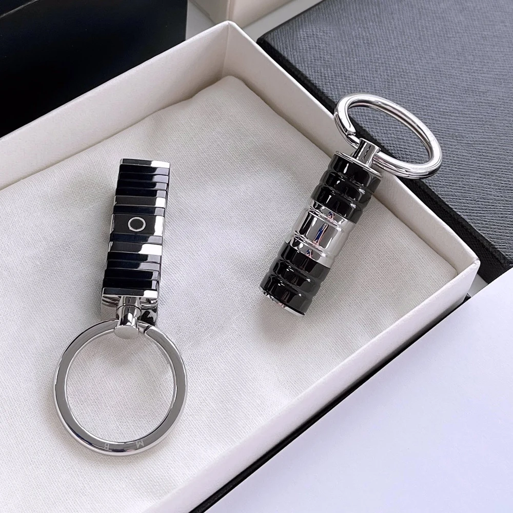 CJS Luxury MB Black Silver Smooth Paint Car Key Chain 316 Stainless Steel Cylindrical And Ring Classic Keychain With Box Set
