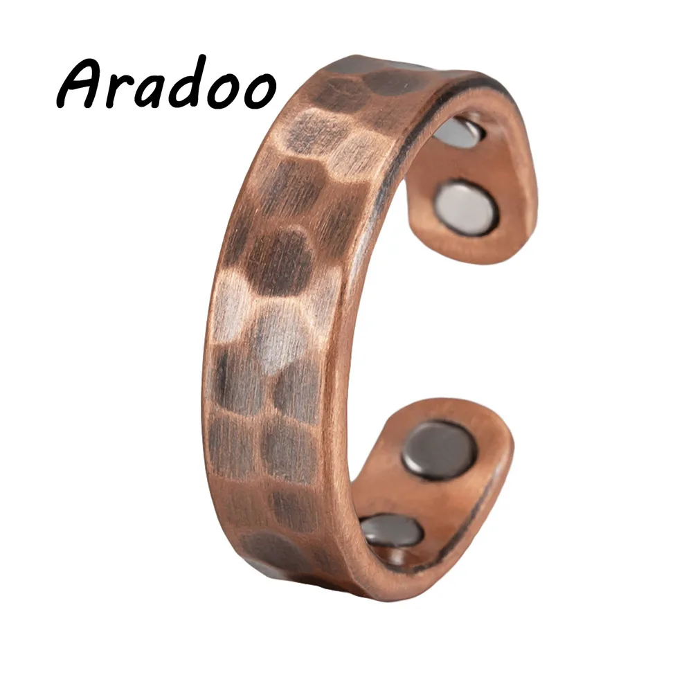 

ARADOO Vintage Red Copper Magnetic Health Ring Classic Open Adjustable Magnetic Therapy Energy Pure Copper Ring