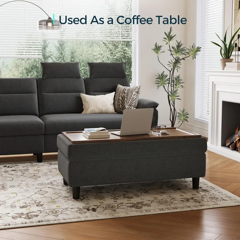 46 Inches Wide Linen Coffee Table Long Shoes Bench Footstool, Storage Chest, Foot Rest Stool, Storage Ottoman Bench 4