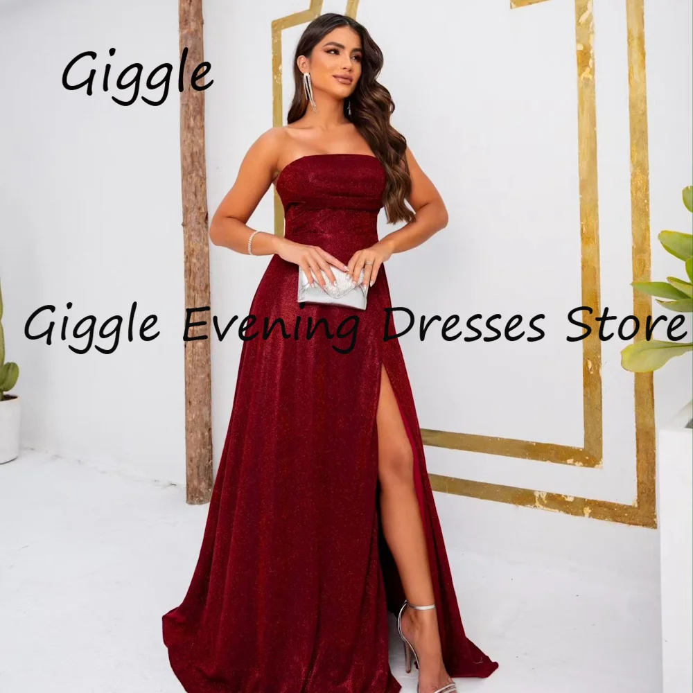 

Giggle Satin A-line Strapless Ruffle Formal Elegant Prom Gown Floor Length luxury Evening Party Dresses for Women 2023