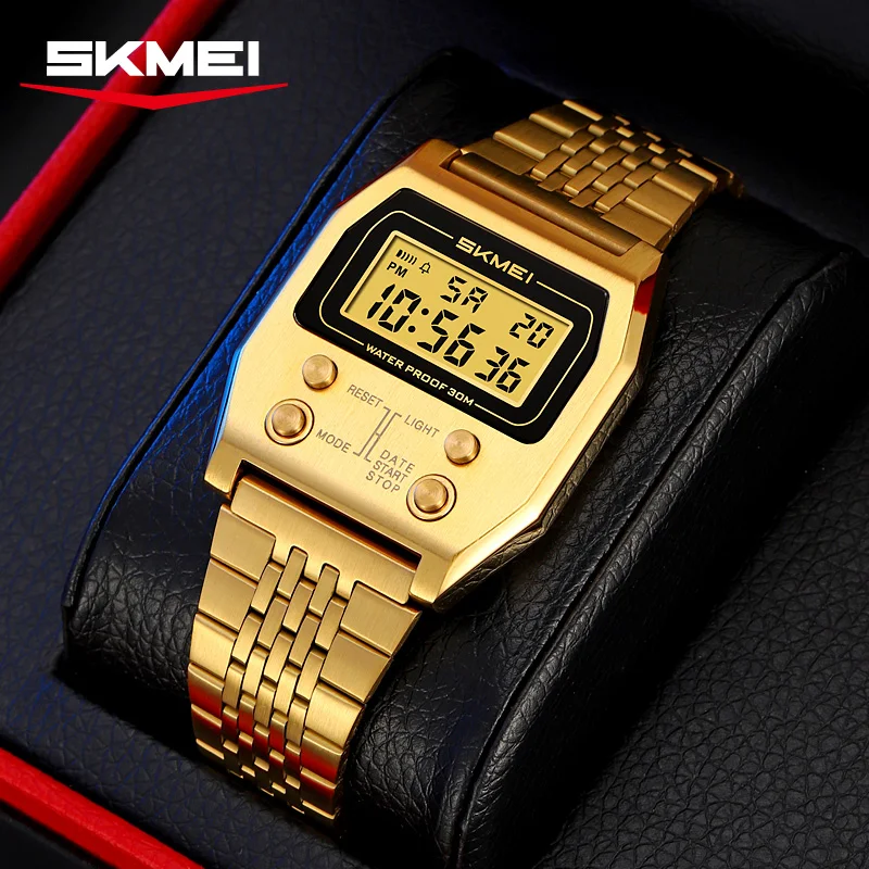 SKMEI 2460 Waterproof Sports Watches Men's LED Digital Display Shockproof Stainless Steel Countdown Watch for Men Reloj Hombre