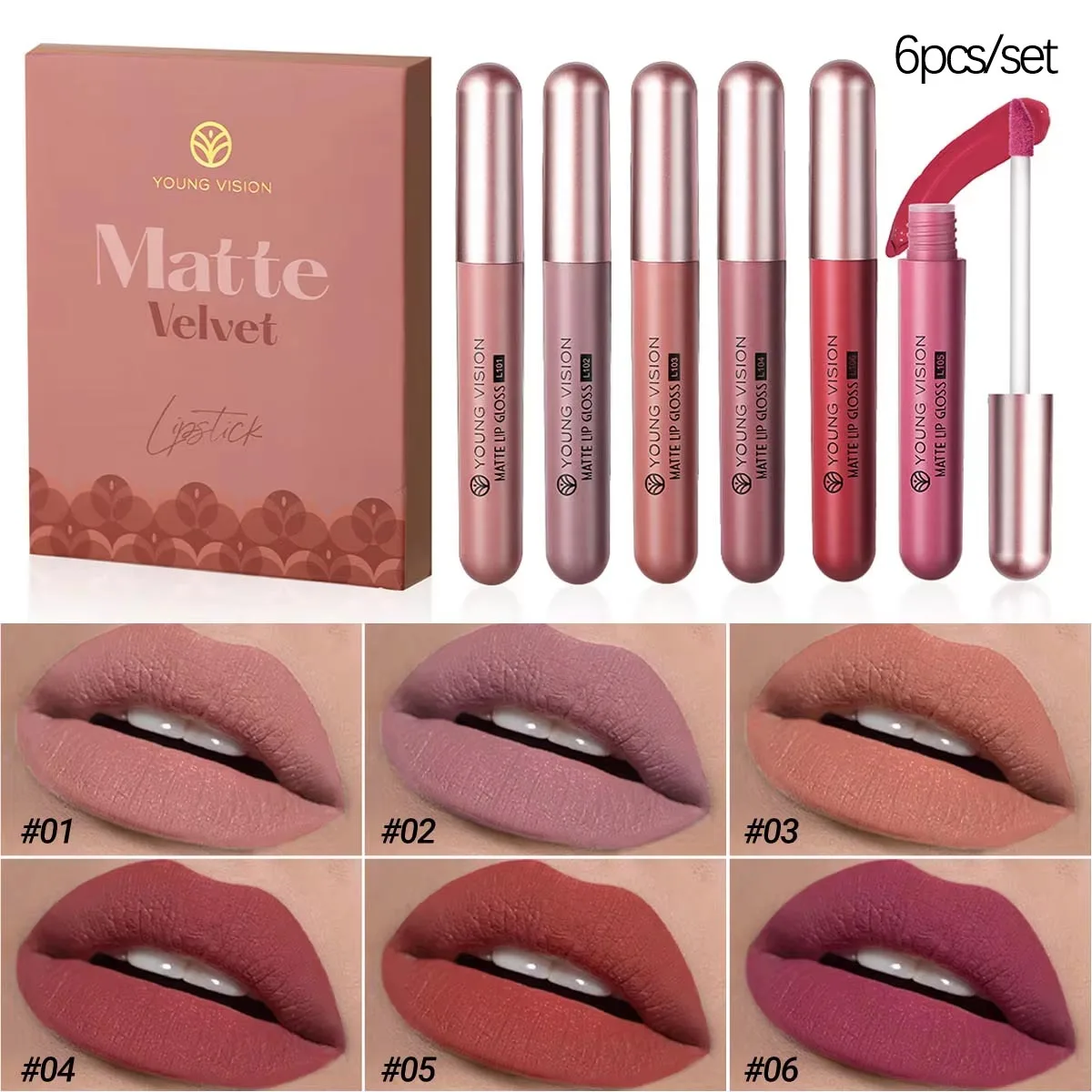 matte color lasting lip gloss set three-dimensional plastic lips waterproof anti-sweat non-stick cup lipstick set 6Pcs/8Pcs