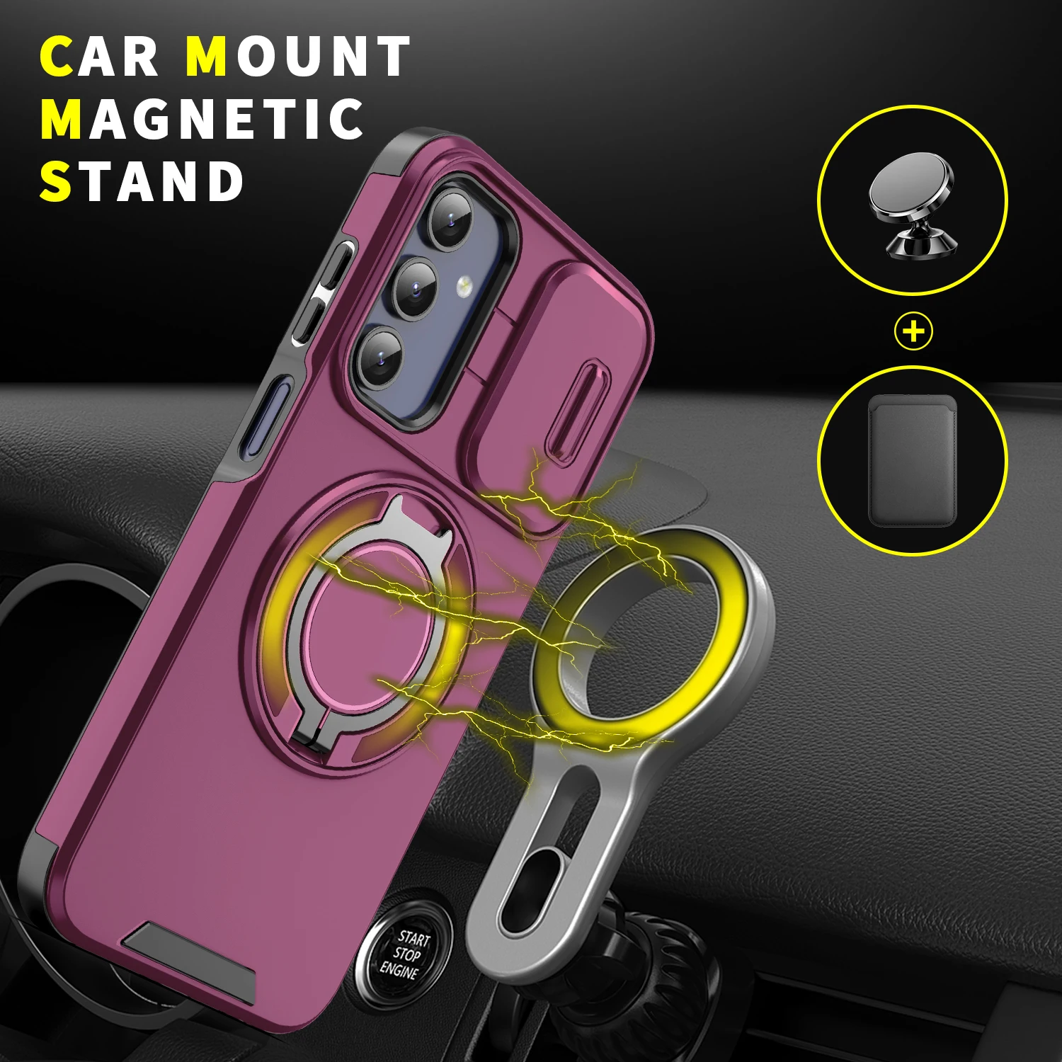 Enhanced Armor Case with Ring Holder and Slide Camera Protector Cover