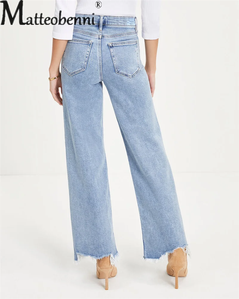 2023 Summer Simple Style Jeans Women's Trend Pants Leg Irregular Splicing Tassel Street Comfortable Casual Denim Trousers Female
