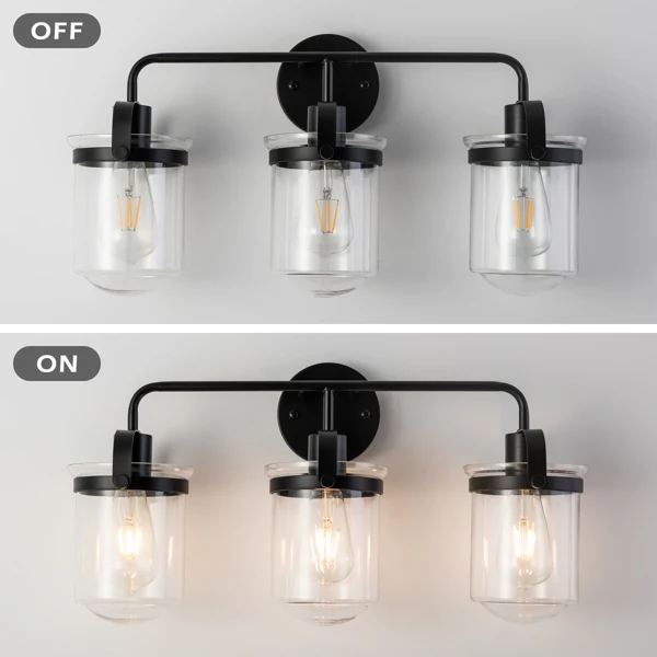 ll Sconce一套3件，带透明玻璃灯罩，现代ll Sconce，工业室内ll浴室灯具客厅厨房水槽上方卧室，E26插座，不包括灯泡【周末无法发货+usps/fedex】-17