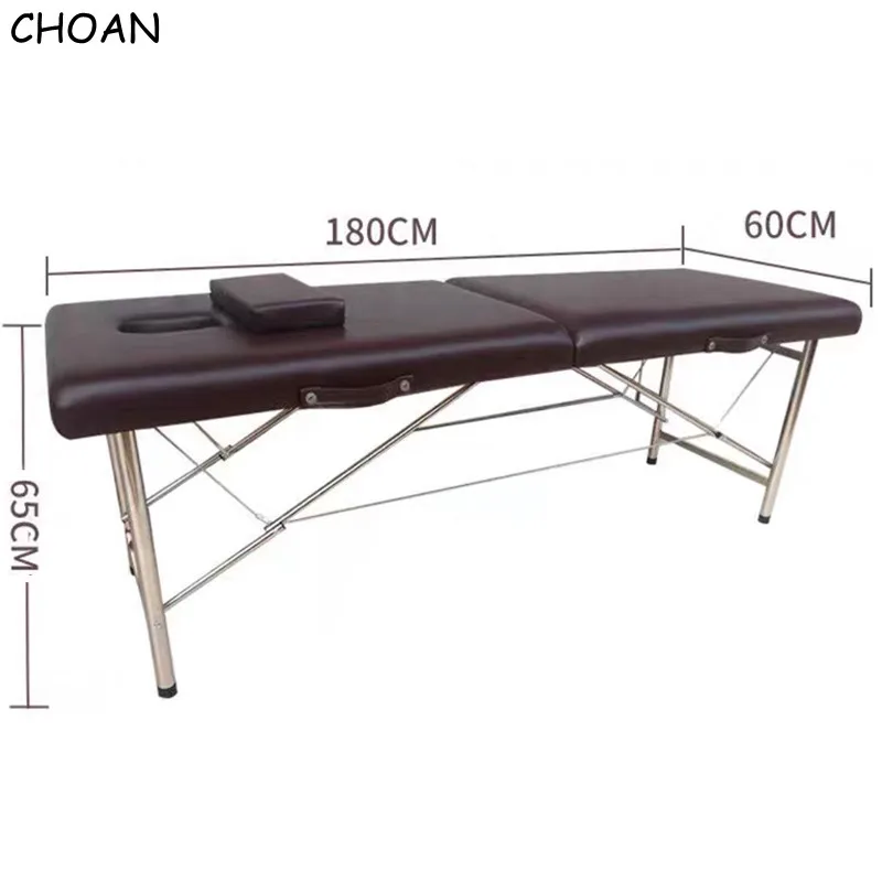 Foldable Portable Home Stainless Steel PVC Leather Salon Furniture Beauty Spa Tattoo Massage Table Bed With Terrace Patio Facial