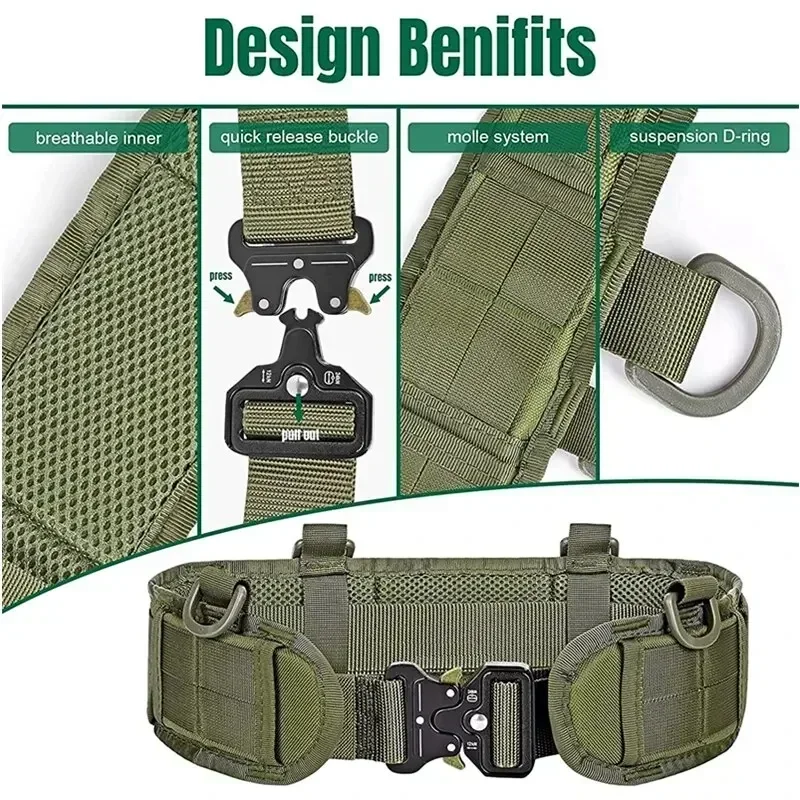 Tactical Battle Belt Airsoft Waist Band Adjustable Quick Release Buckle Outdoor Hunting Thickened Widened Waistbands