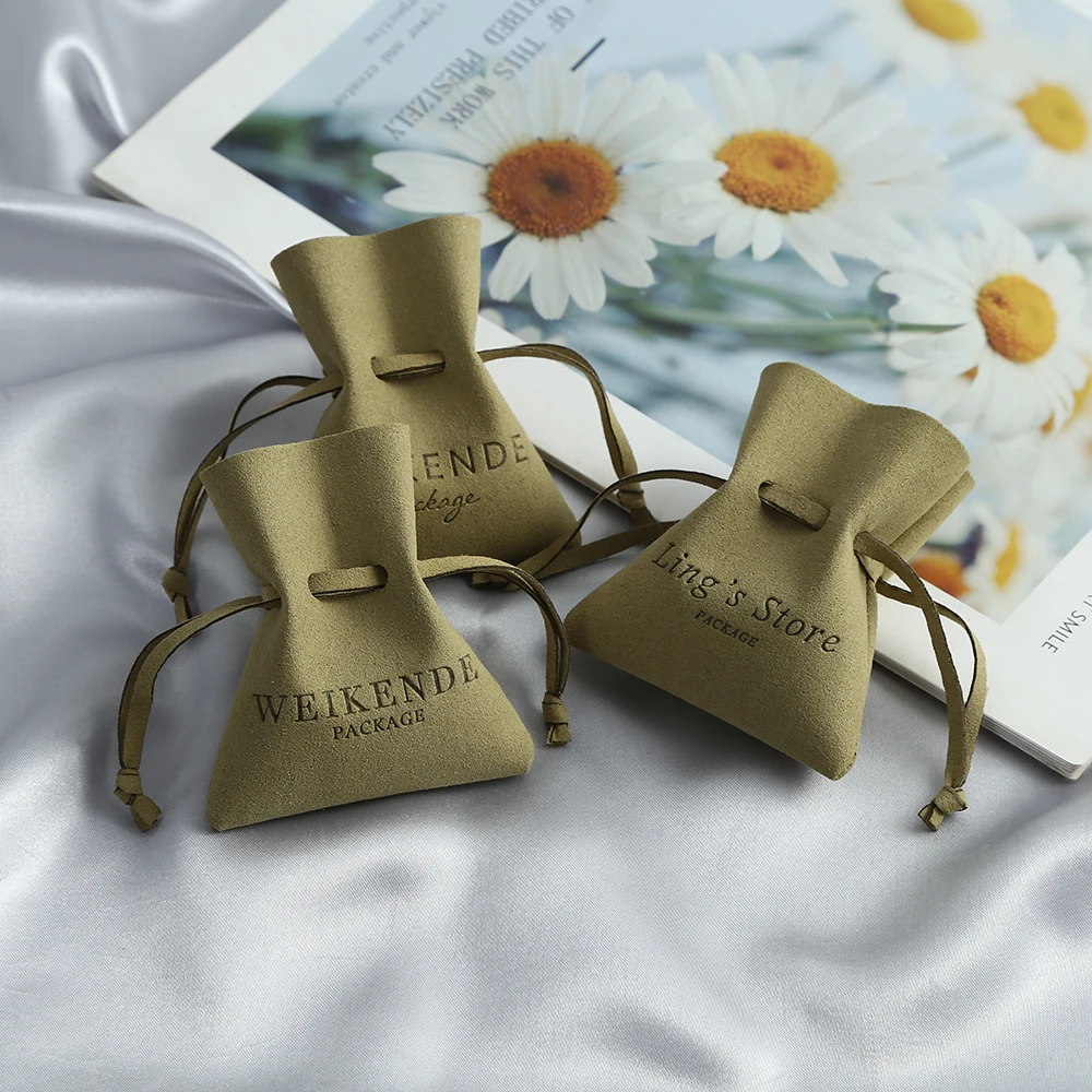 Lovely Gift Bags 7x8cm 8x10cm Drawstring Packaging Pouches Custom Logo Microfiber Suede Jewelry Earrings Necklace Storage Bag 1