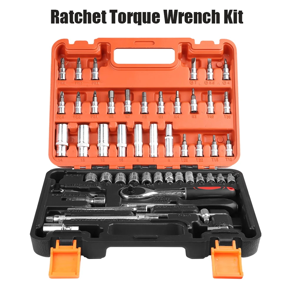 53pc Schlüssel Werkzeuge Set Ratsche Kit Steckschlüssel Set Auto Reparatur Tool Kit Ratsche Drehmomentschlüssel Combo Reparatur Werkzeug – Detail 1