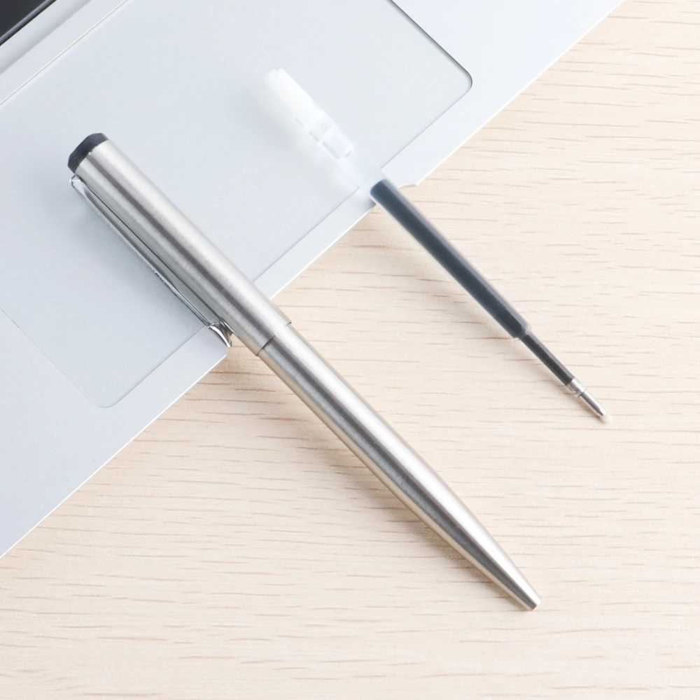 Metal Gel Pen Stainless Steel Push style Gel Pens 0.5mm Blue Black Ink Student School Stationery Supplies Silver Pen 6