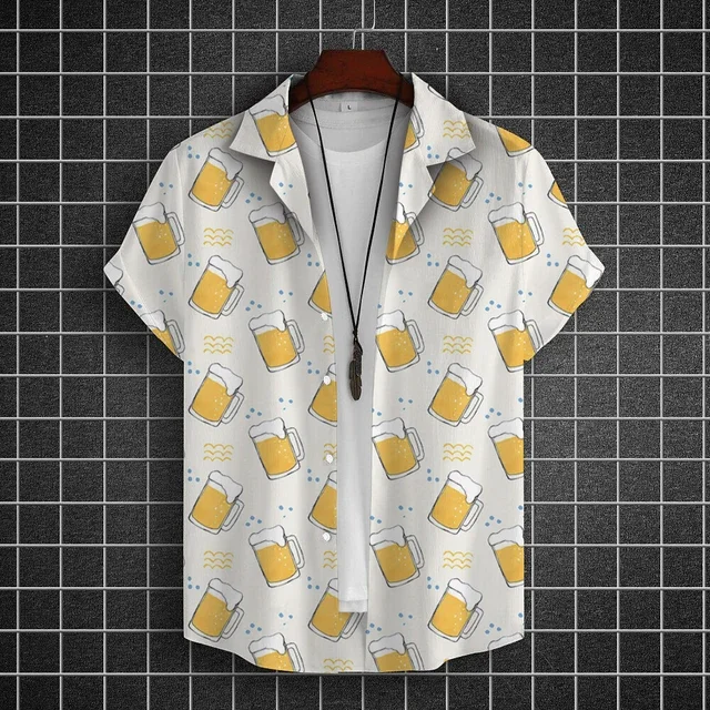 Hawaiian Shirt For Men 3d Beer Printed Short Sleeve Shirts Party Tees Summer Casual Tops Loose Oversized Clothing