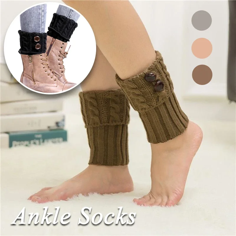 Button Fried Dough Twists Knitted Wool Socks Warm Autumn and Winter Short Leg Guards Women's Warm Foot Cover womens socks winter socks womens mid calf socks