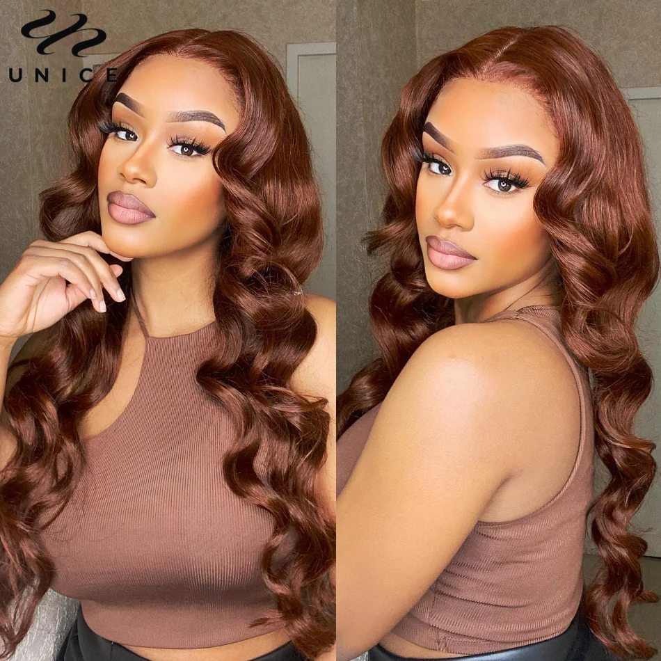 UNICE Hair Reddish Brown Body Wave Human Hair Bundles with Closure Human 4x4 Lace Closure With 2/3/4 PCS Bundles Deal