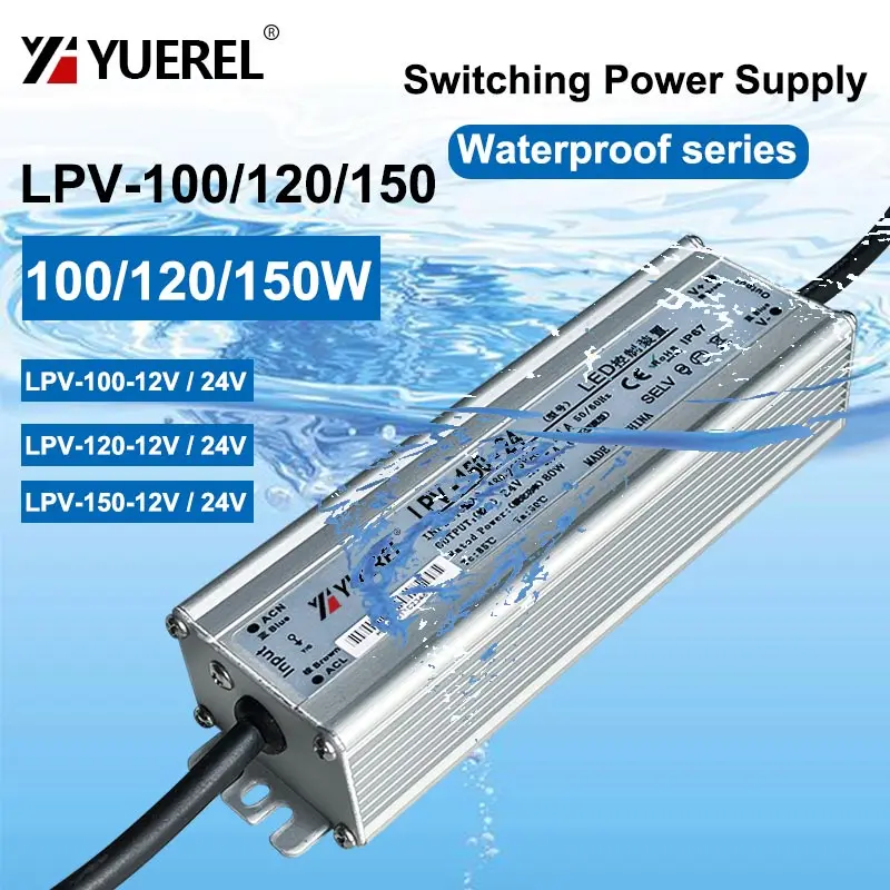 IP67 LPV 100W 120W 150W Outdoor Waterproof Switch Power Supply 240VAC 180VAC to 12V 24V DC LED Outdoor Transformer