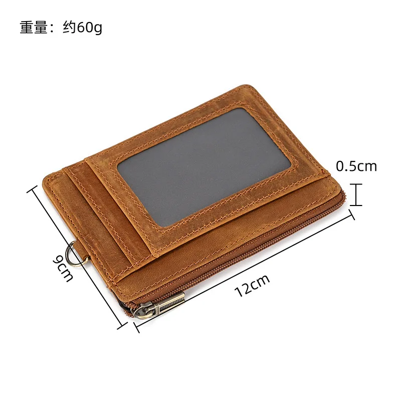 Genuine Leather Card Holder with Vintage Crazy Horse Leather, Multiple Card Slots,Chain and Anti-theft Function