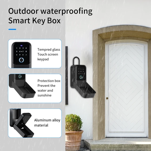 Tuya Smart Life App or TTLock APP Outdoor Waterproof Key Safe Box Security Fingerprint Password Storage Lock Key Box Anti-theft 3