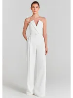 Women Summer Luxury Sexy Long Sleeve Pearl White Bodycon Set Jumpsuit 2024 Celebrity Designer High Street Rompers - Image 4