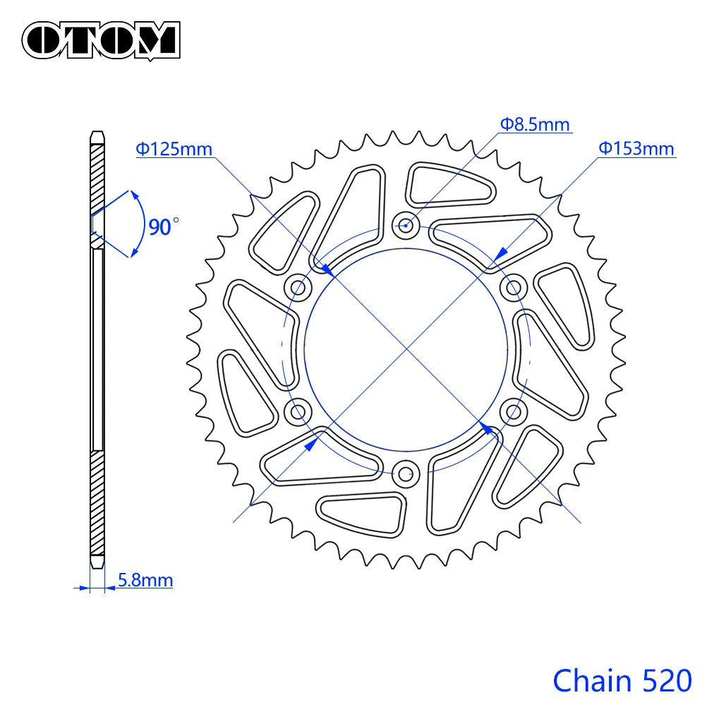 OTOM Motorcycle Brake Disc Rotor Bicycle Motocross Enduro Rear Sprocket For HONDA CR250 CRF250R CRF450X 520 Chains Accessories