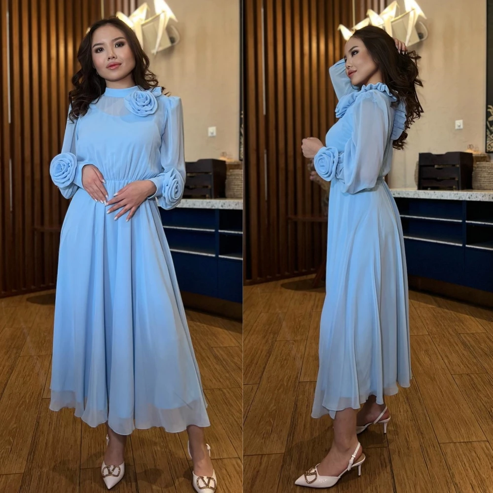 prom dress saudi arabia prom dress chiffon flower quinceanera a line one shoulder bespoke occasion dress floor length Prom Dress Chiffon Flower Quinceanera A-line High Collar Bespoke Occasion Dress Ankle Length Saudi Arabia