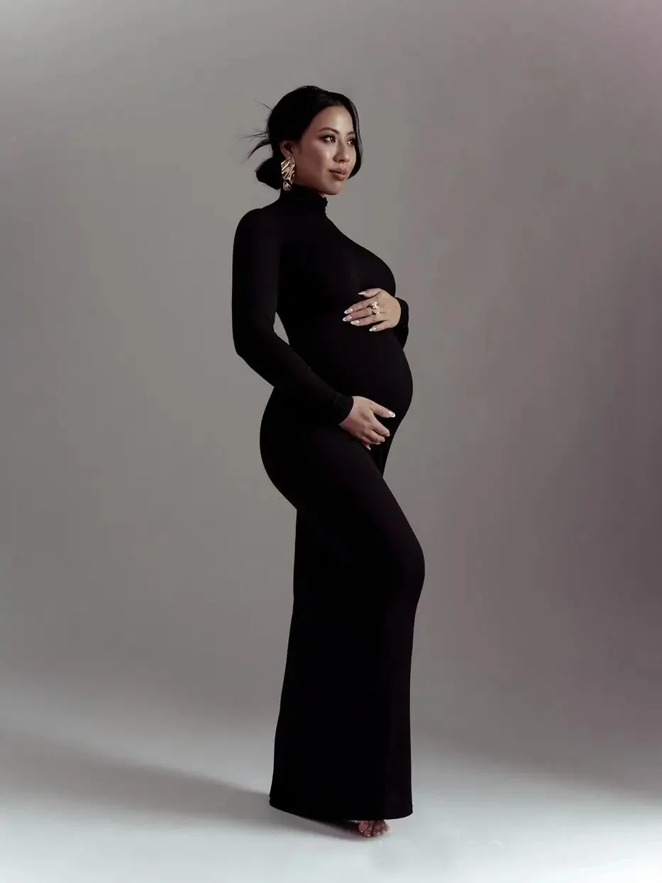 Elegant Maternity Turtleneck Maxi Dress